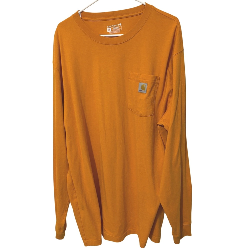 Carhartt Mens XL Tall Orange Loose Fit Heavyweight Long Sleeve Pocket Tee Work